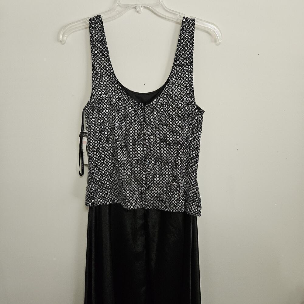 NWT CACHET 2 Pc Silver & Black Sz 10 Evening Gown Beaded Sequin Top & Jacket - Picture 5 of 12